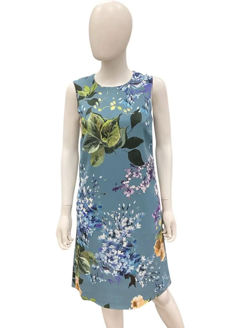 Escada Floral Print Blue Sleeveless Dress